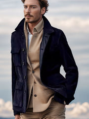 Regular Men's Cowhide Casual Coat And Trench Coat Multi-pocket